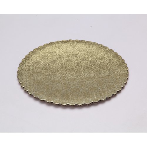 C-Flute Gold/Kraft Scalloped Cake Circles - 14"