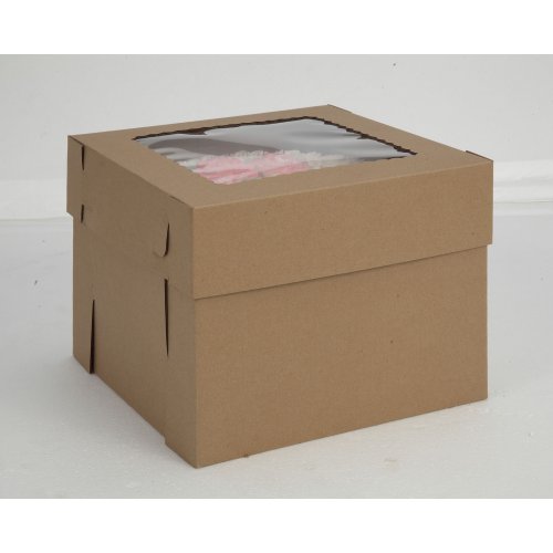 Kraft/Kraft E-Flute Plain Cake Box w/window - 12x12x8